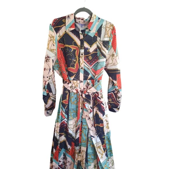 Eien Pleated Geometric Print Collar Midi dress - Picture 4 of 11